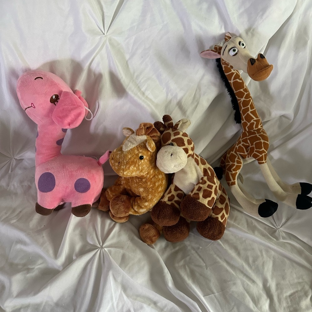 Adorable Plush Giraffe Toy Set - Pink, Brown, and Tan 4 pack bundle